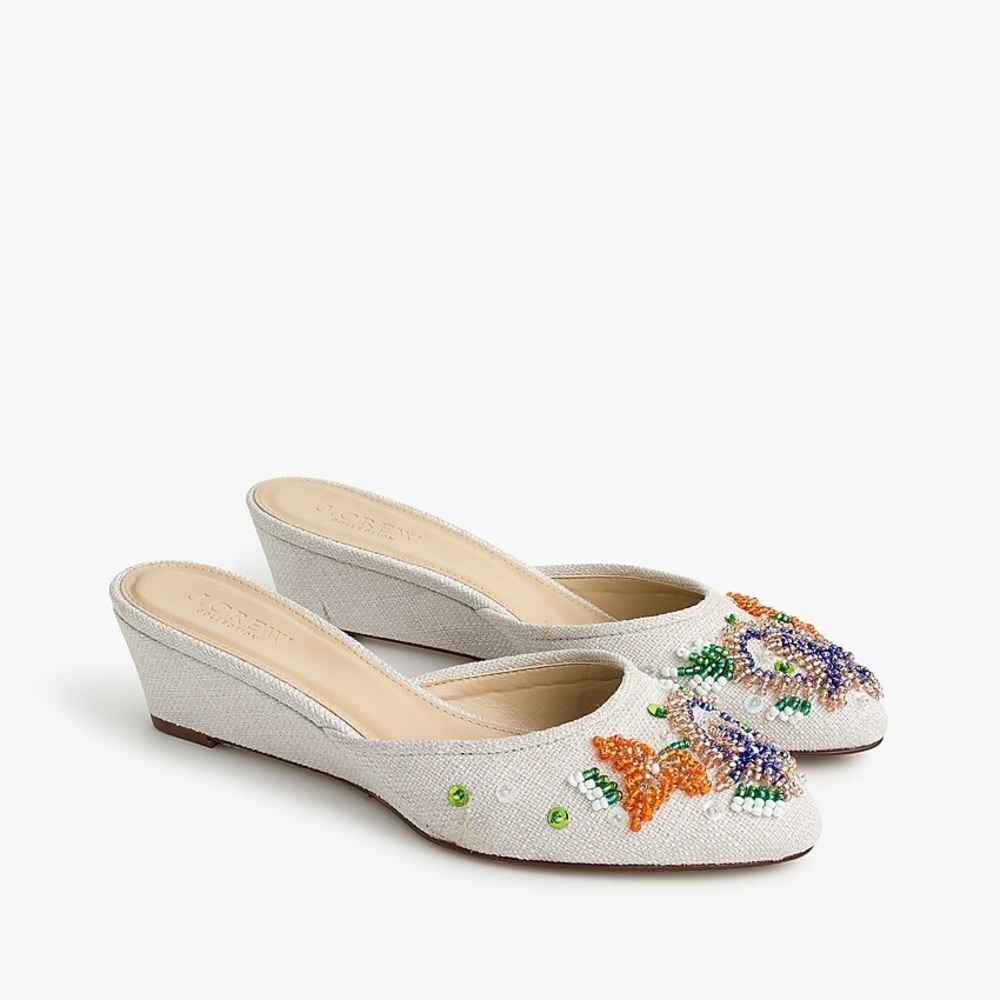 New J.CREW Blanche Beaded Mini-wedge Mules